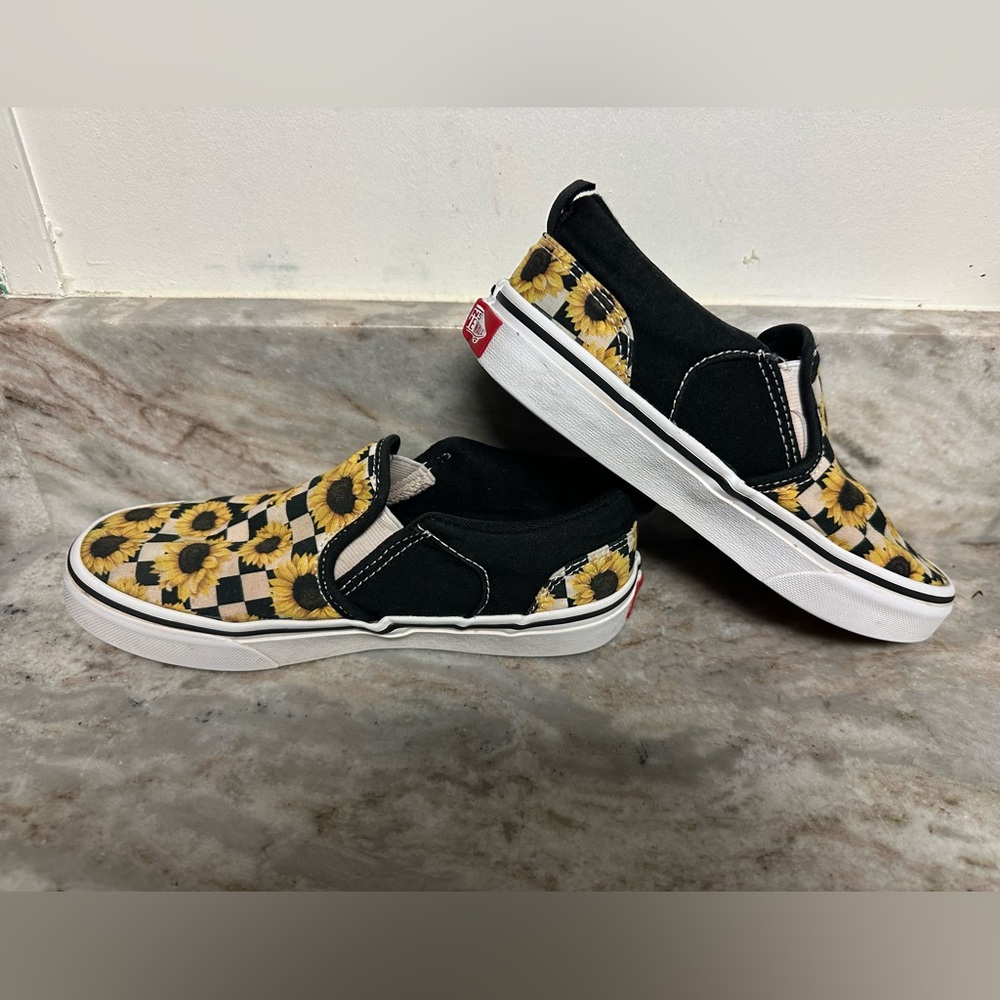 Vans Custom Classic Sunflower Checkered Slip-On Shoes - Picture 4 of 6